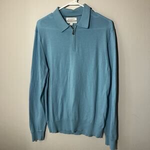 M&S Autograph mens L extra fine merino wool blue 1/4 zip long sleeve sweater